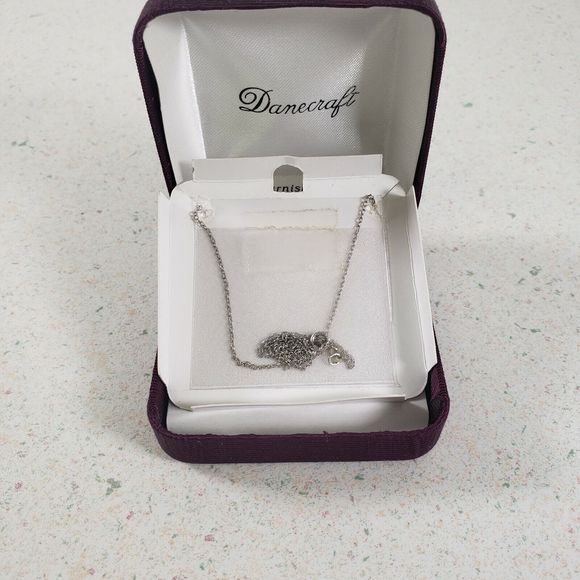 Danecraft Sterling Silver Swerved Drop CZ Stones Pendant 18 in. Chain New in Box - Picture 4 of 4